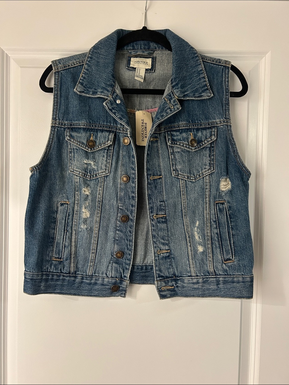 Forever 21 Distressed Blue Denim Vest